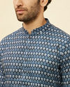 alt message - Manyavar Men Deep Blue Floral Buta Printed Kurta image number 1